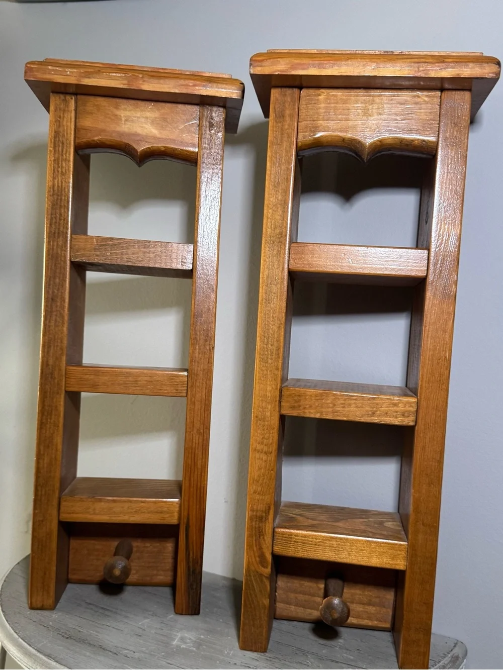 Pair of Wooden Wall Display Shelves in Brown - Brand: